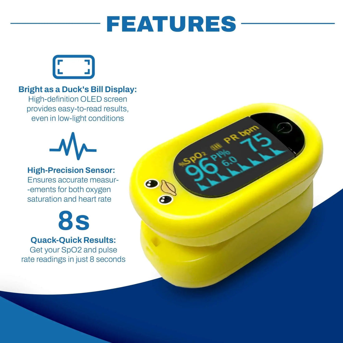 Med Pat Ducky Kids Pulse Oximeter Fast SPO2 Heart Rate